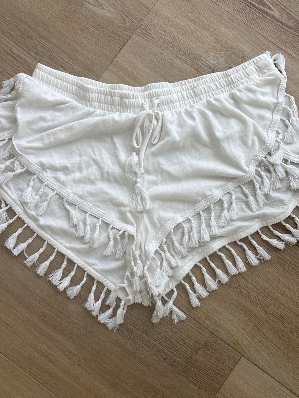 Victoria's Secret White Tassel-Trim Beach Shorts